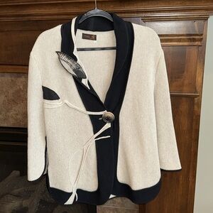 Tivoli mixed media artsy boho Lagenlook cardigan Oatmeal and black size L